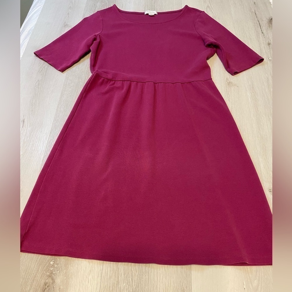Garnet Hill Knee Length Short Sleeve Dress, Plum, Size 6